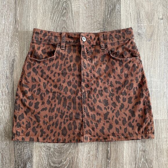 Reformation Dresses & Skirts - Reformation Jeans Leopard Print Denim Cher Mini Skirt - Size: 27